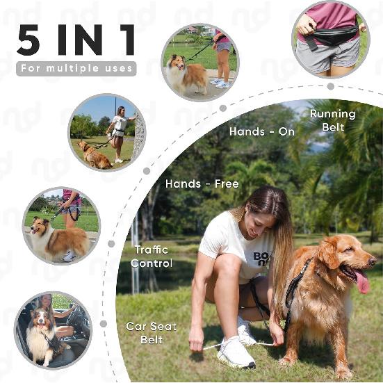Bond Dog Running Leash Hands Free with Pouch, Hands Free Leash for Large Dogs, Pet Lead Running Belt for Walking & Canicross Belt, Includes Waist