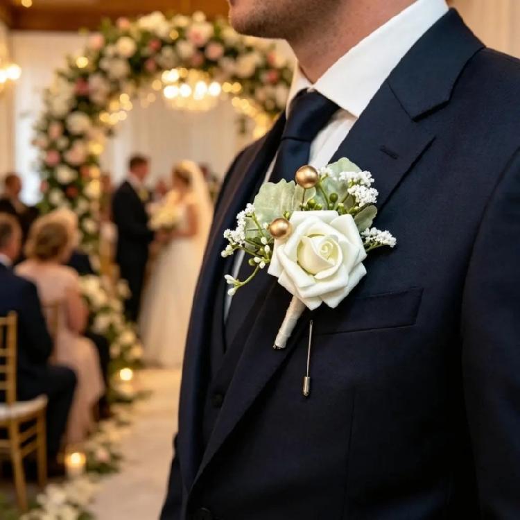 Beautiful Silk Flower Boutonniere Chest Flower For Weddings Parties And Formal Event Gatherings Dressingup Accessory