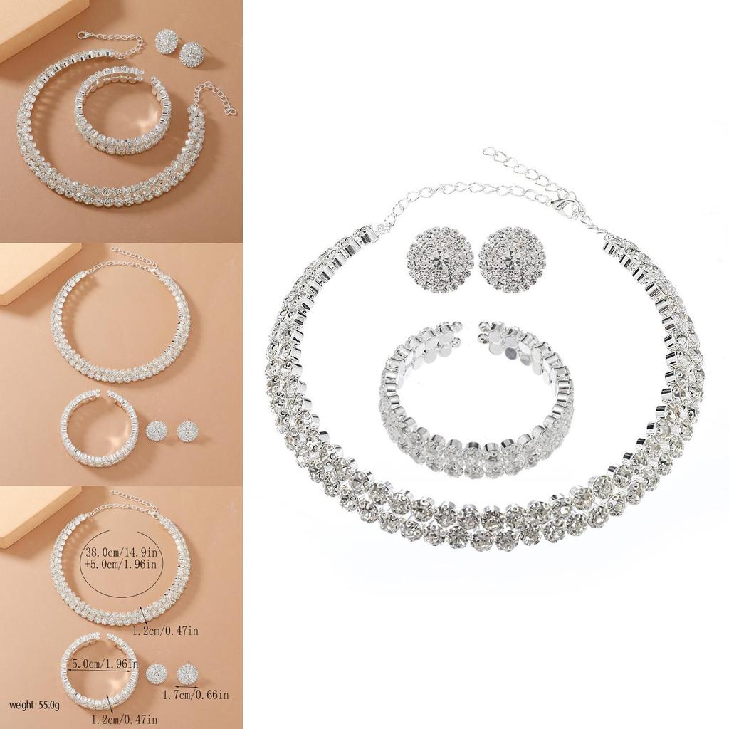 Geometric Bridal Jewelry Set With Water Diamond Necklace Earrings And Bracelet For Women
