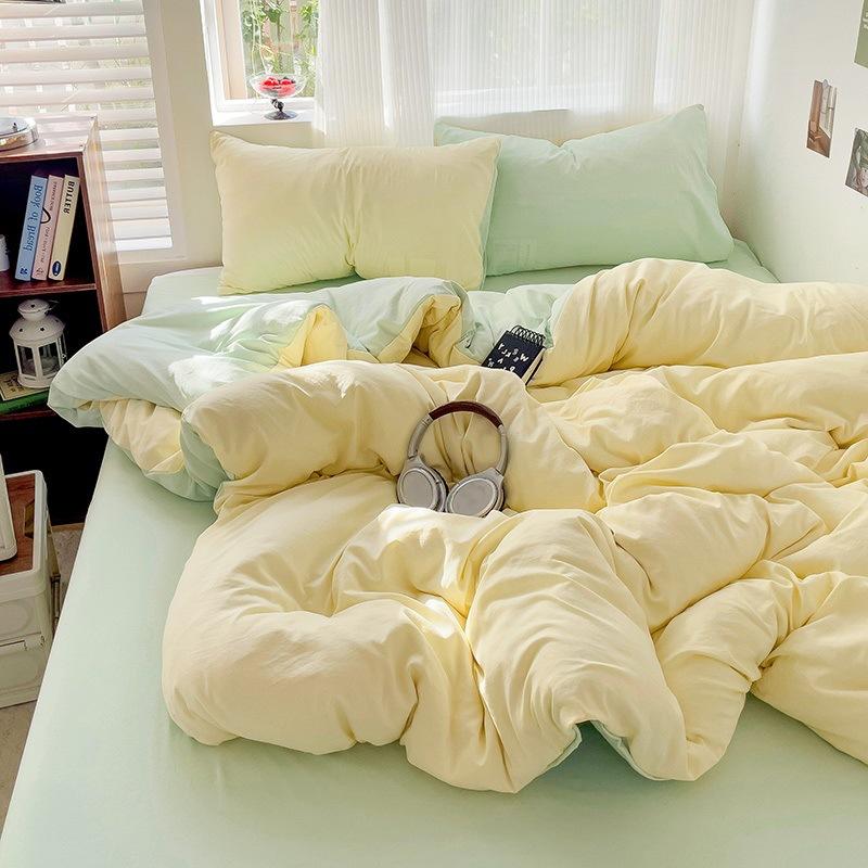 Class A Maternal And Infant Grade Solid Color Four-Piece Set Washed Cotton Double Quilt Cover Dormitory Bed Sheet 3Pcs Set Bed Hat Quilt Cover