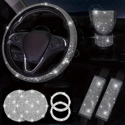 Full Drill Car Steering Wheel Cover Airbag Cover Cup Mat One Touch Start Button Automobile Safety Belt Accessories Shoulder Prot