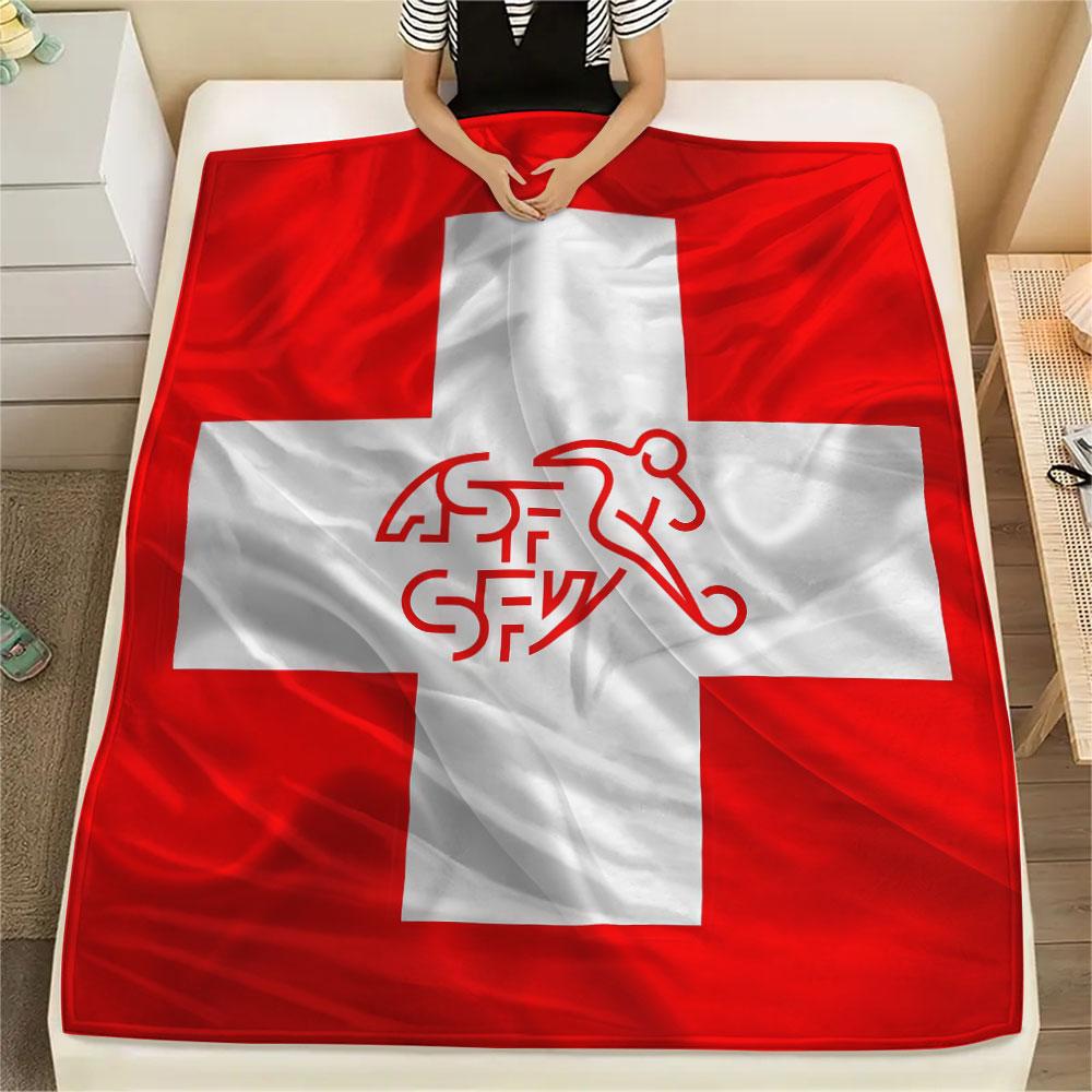 Coperta in Flanella Stampata Nazionale Svizzera, morbida coperta per camera da letto divano, lavabile, merchandising per tifosi di calcio, ottimo regalo.