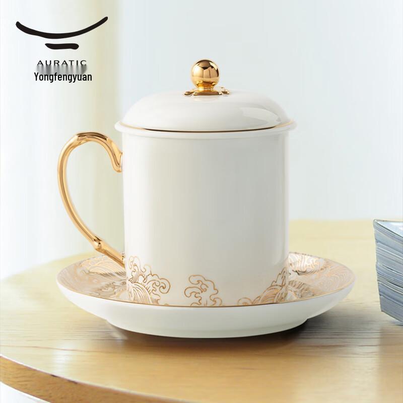Auratic Maritime Pearl 3-Piece Gold Ceramic Tea Cup Set