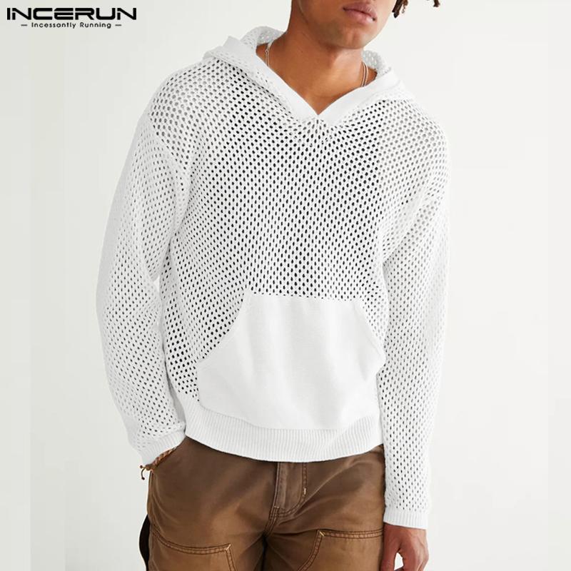 INCERUN Herren Langarm Aushöhlen Lose Kapuzen Sweatshirts Tops
