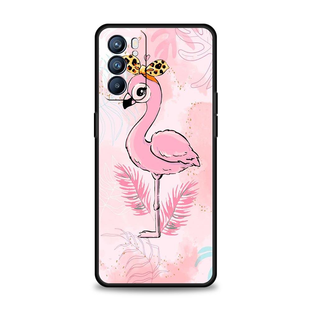 Lovely Pink Flamingos Leaf Phone Case For Oppo Reno8 Reno7 Reno6 Pro A54 5G Find X6 X5 A53 A52 A9 A15 A95 A17 A16 A57 A31 Cover