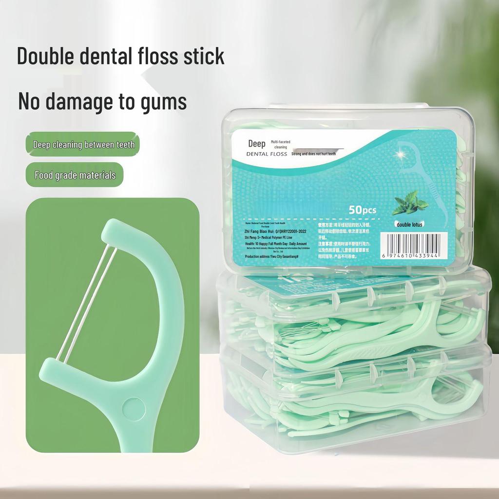 Mint Dual-Line Dental Floss Picks - Family Pack, Portable & Disposable