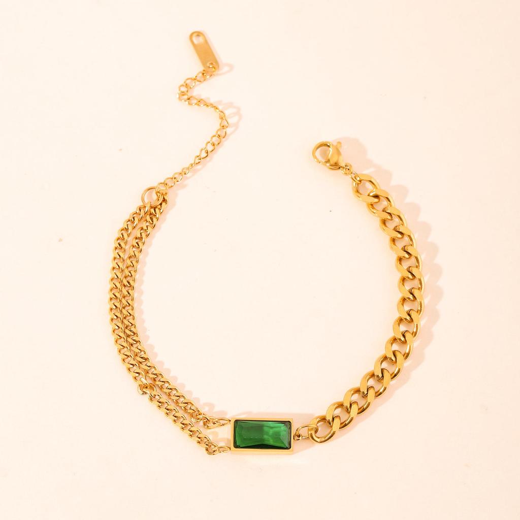 European & American Fashion Geometric Cuban Chain Bracelet: Stainless Steel, 18K Gold-Plated, Micro-set Zircon.