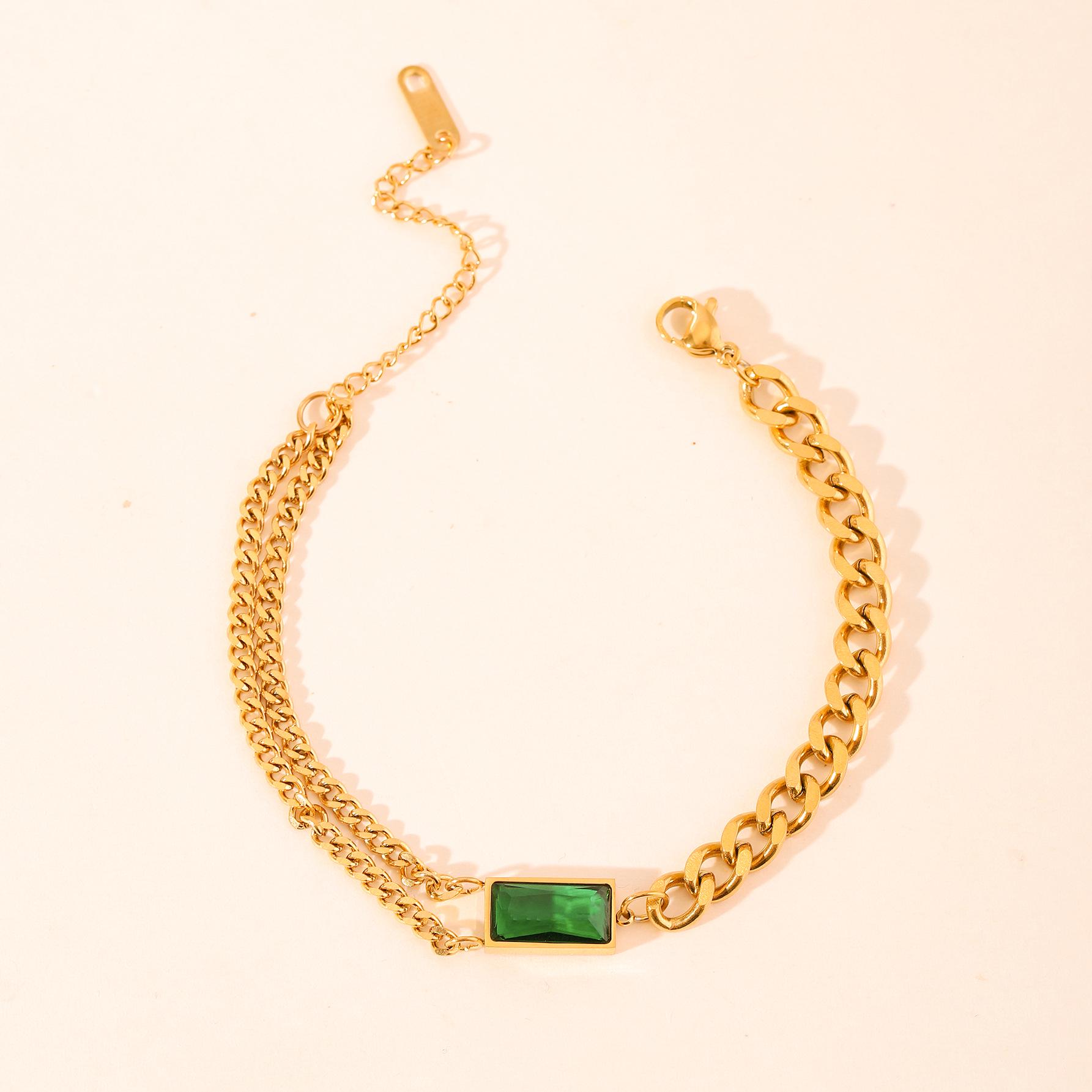 

Европейская и американская мода Геометрический браслет кубинской цепи: Нержавеющая сталь, Покрытие из 18-каратного золота, Микро-вставка цирконов.