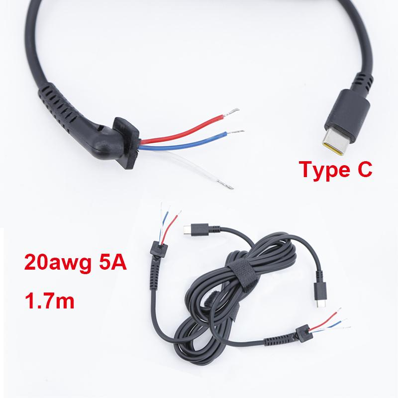 2pcs USB Type C Charging Cable DC Jack Plug Power Adapter For Laptop 45w 65w USB-C Connector Cord 20awg 5A repair 1.7m