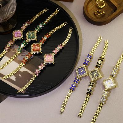 Fashion Clover Bracelet Quartz Watch Women's Colorful Gemstone Full Diamond Watch