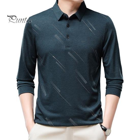 

Мужская деловая рубашка, приталенная футболка с длинным рукавом и лацканами, однотонный топ для мужчин среднего и пожилого возраста, повседневная рабочая одежда M темно-зеленого