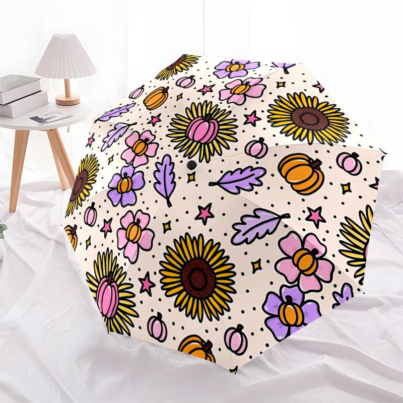 1pc Autumnal PatternsAutomatic Open/close Folding Umbrella, Compact Portable Travel Umbrella, Perfect Birthday/Holiday, Cute Umbrella y033