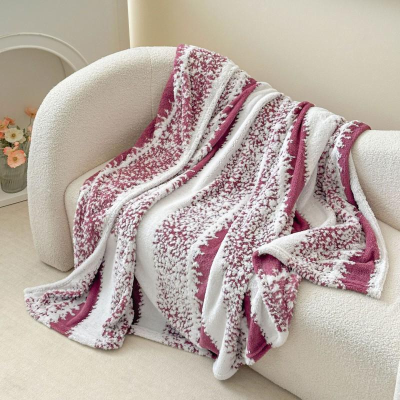 Coral Fleece Blanket Flannel Throw Soft Warm Striped Couch Bed Travel
