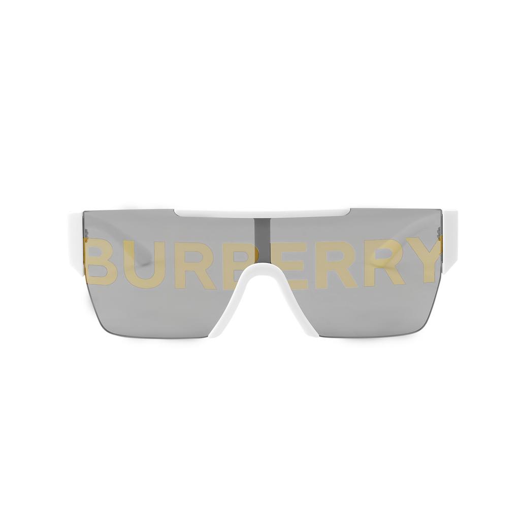 Burberry LOGO Full Print Plate Frame Square Sunglasses Men's Light Silver Grey