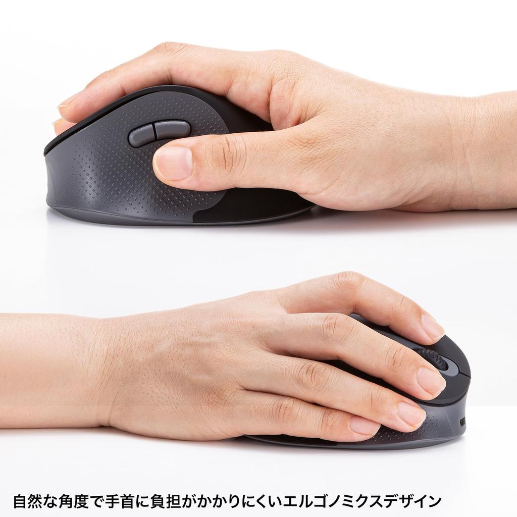 Sanwa Supply Silent Wireless Ergonomic Mouse (2.4GHz Wireless, 58mm Height) MA-EWBS528LBK