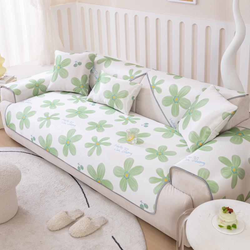 Ice Silk Sofa Cushion Cooler Printed Cushion Summer Cooling Living Room Sofa Towel Non-Slip Ice Cooler Cushion Sofa Cover