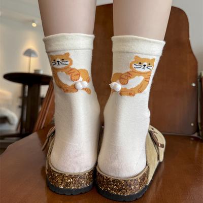 1 Paar Katze Muster Hautfreundlich Dreidimensional Bequem Druck Cartoon Multi-Element Tier Ei Socken Baumwollsocken