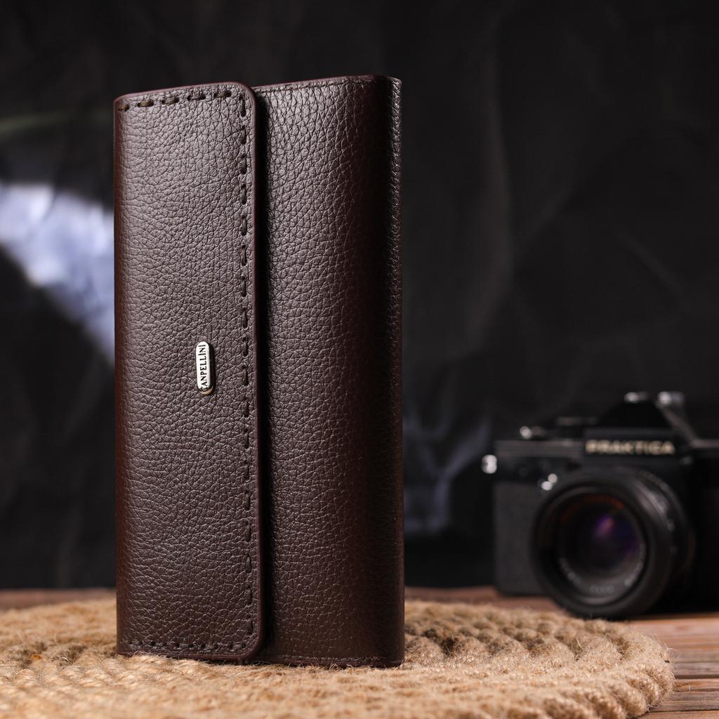Вместительный Женский кошелек из натуральной кожи CANPELLINI Wallet 21660 Коричневый