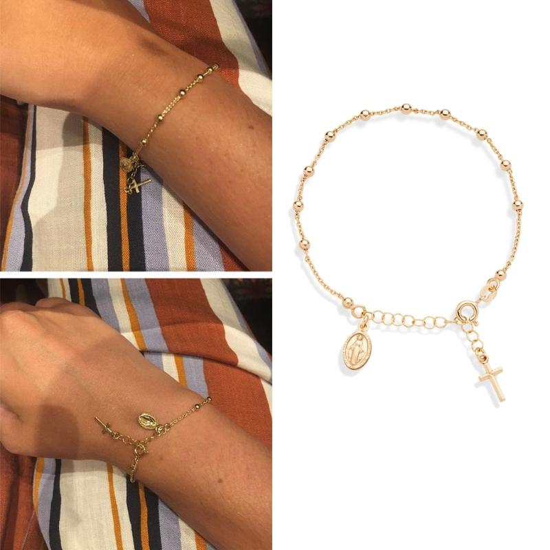 Rosary Bracelet Christ Prayer Wristband Round Metal Rosary Bracelet Favor Catholic Mini Rosary Beads Bracelet For Women