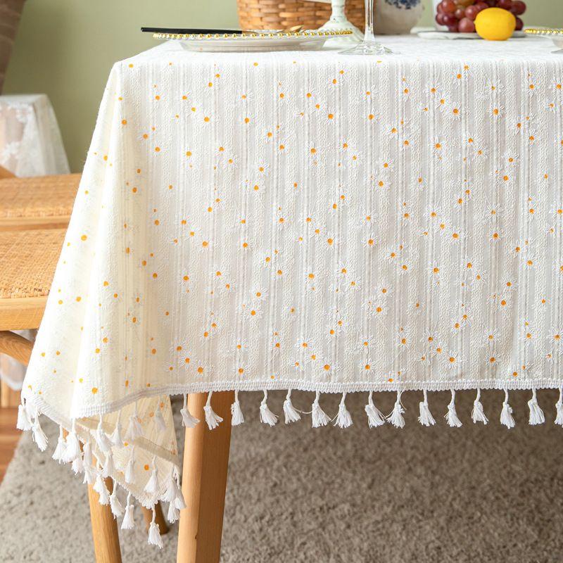 

Out French Style Lace White Tablecloth Pure Cotton and Linen Fresh European Style Cover Cloth Meal Fabric For Home Pastoral Affordable Luxury Style Yellow Daisy 65*65cm suitable bedside table