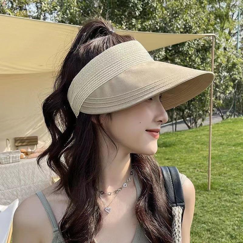 New Summer for Women's Large Brim Empty Top Straw Hat Outdoor Foldable UV Protection Sunshade Hats Fashion Vacation Beach Cap