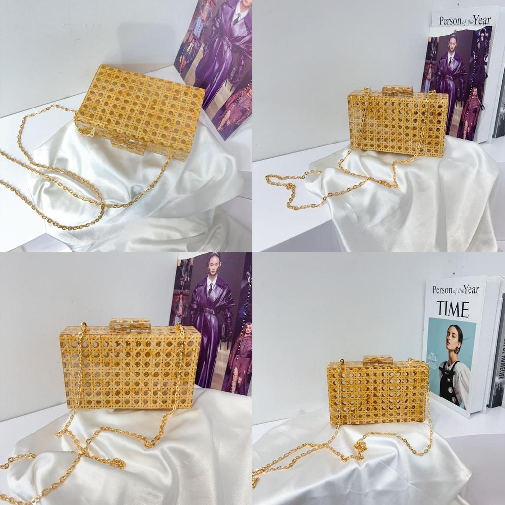 Retro Evening Clutch Bag With Acrylic Material And Chain Strap For Daily Use