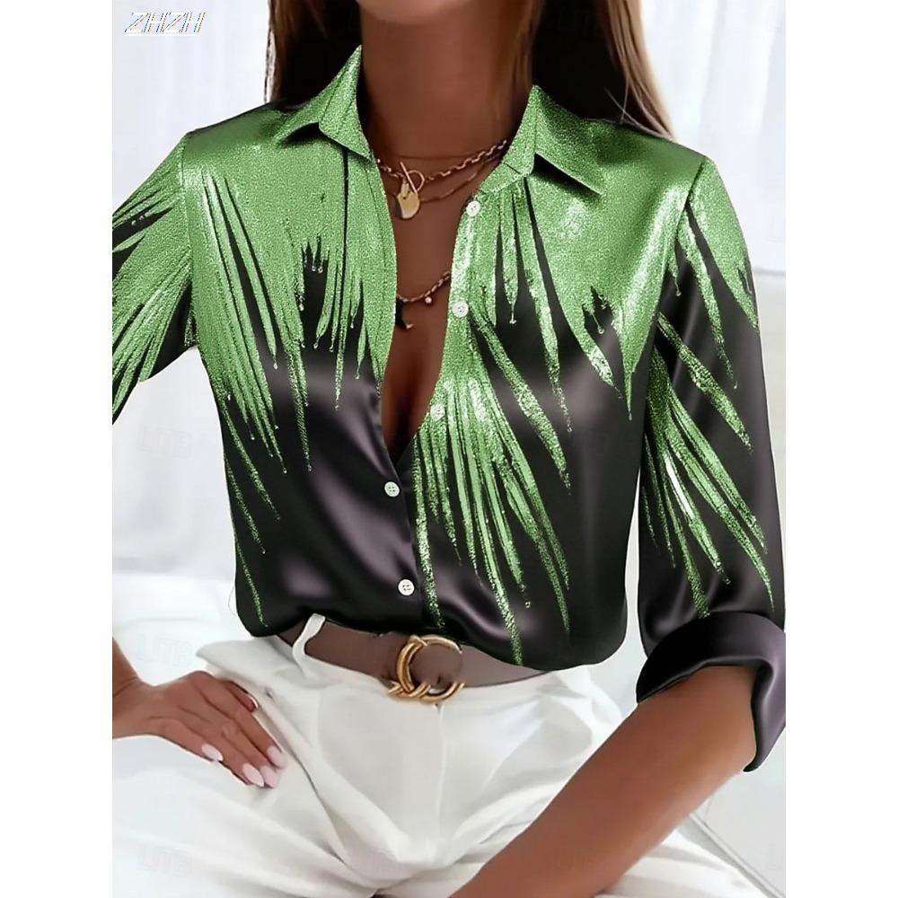 Women's  Long Sleeve Shirt,Polyester Blend Slim Fit, Ombre Graphic Elegant  Casual Daily Wear, Spring Autumn Blouse Tops