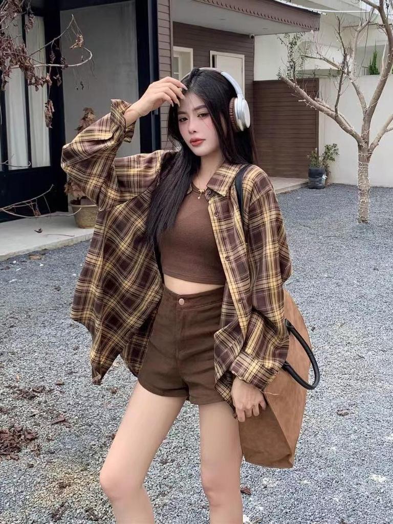 Women's Plaid Grid Long Sleeve Cardigan - Thin, Retro, Loose Fit for Spring/Summer
