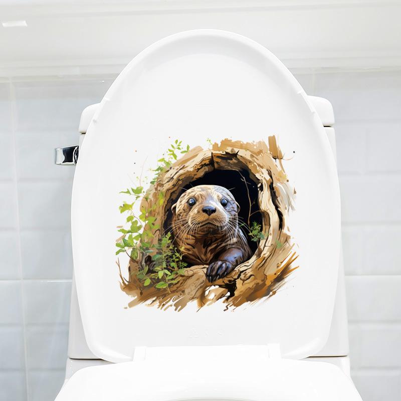 Creative 3D Various Cartoon Animal Toilet Lid Sticker Bathroom Wall Decal Home Decor