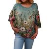 Summer Tops For Women Cute V Neck 3/4 Sleeve Blouses Floral Print Top Casual Shirts