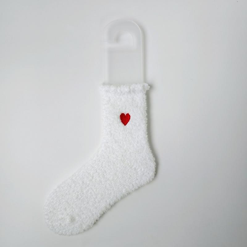 Autumn and Winter Thickened Coral Fleece Socks Women's Middle Tube Gold Love Warm Versatile Fleece Socks Home Sleep Floor Socks