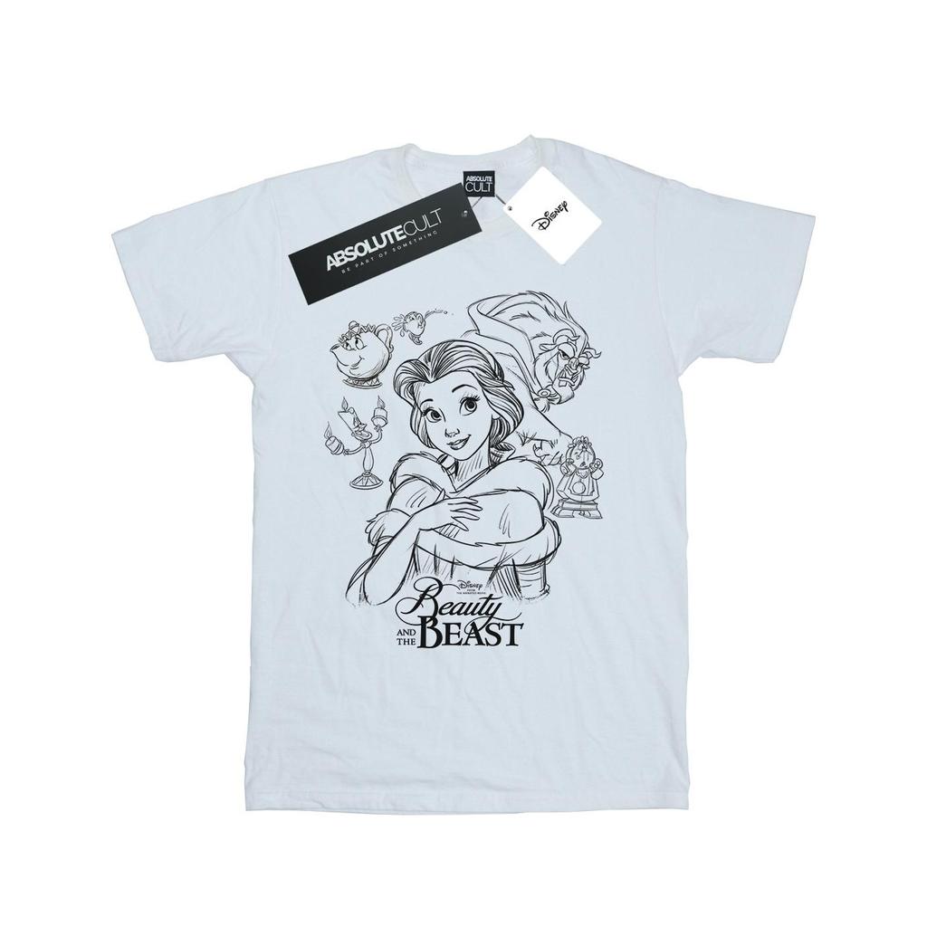 Disney Girls Beauty And The Beast Collage Sketch Cotton T-Shirt