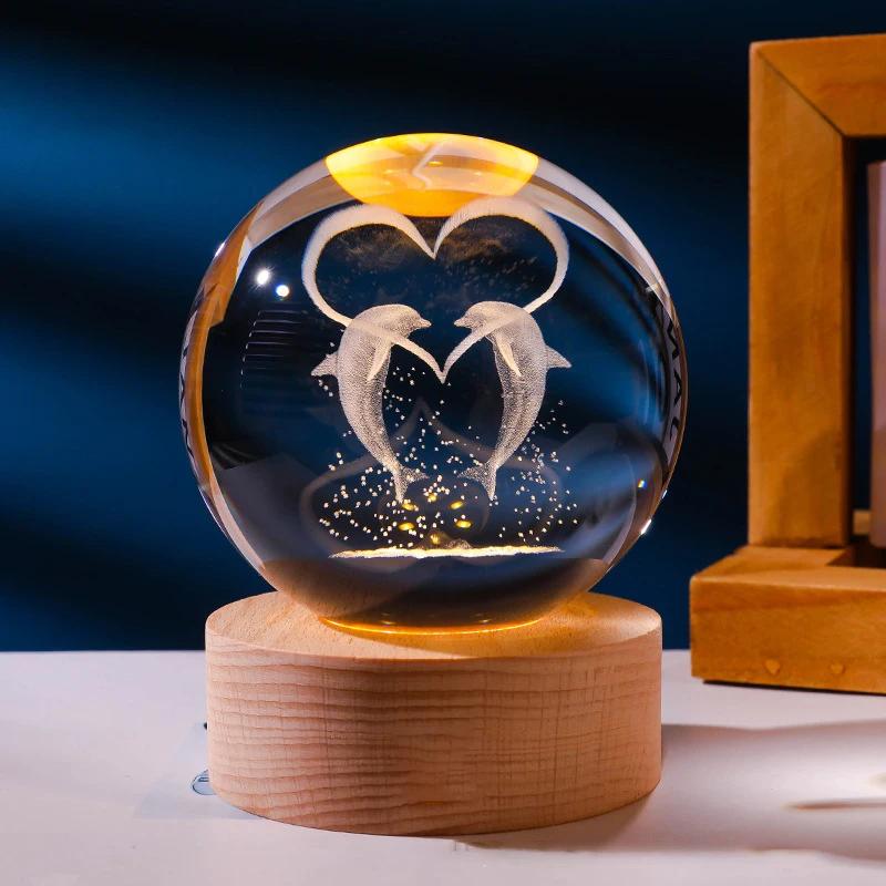 USB Plug-in 3D Crystal Ball LED Night Light Moon Galaxy Projectors Bedroom Decor Night Lamp Creative Gifts for Kids Couple