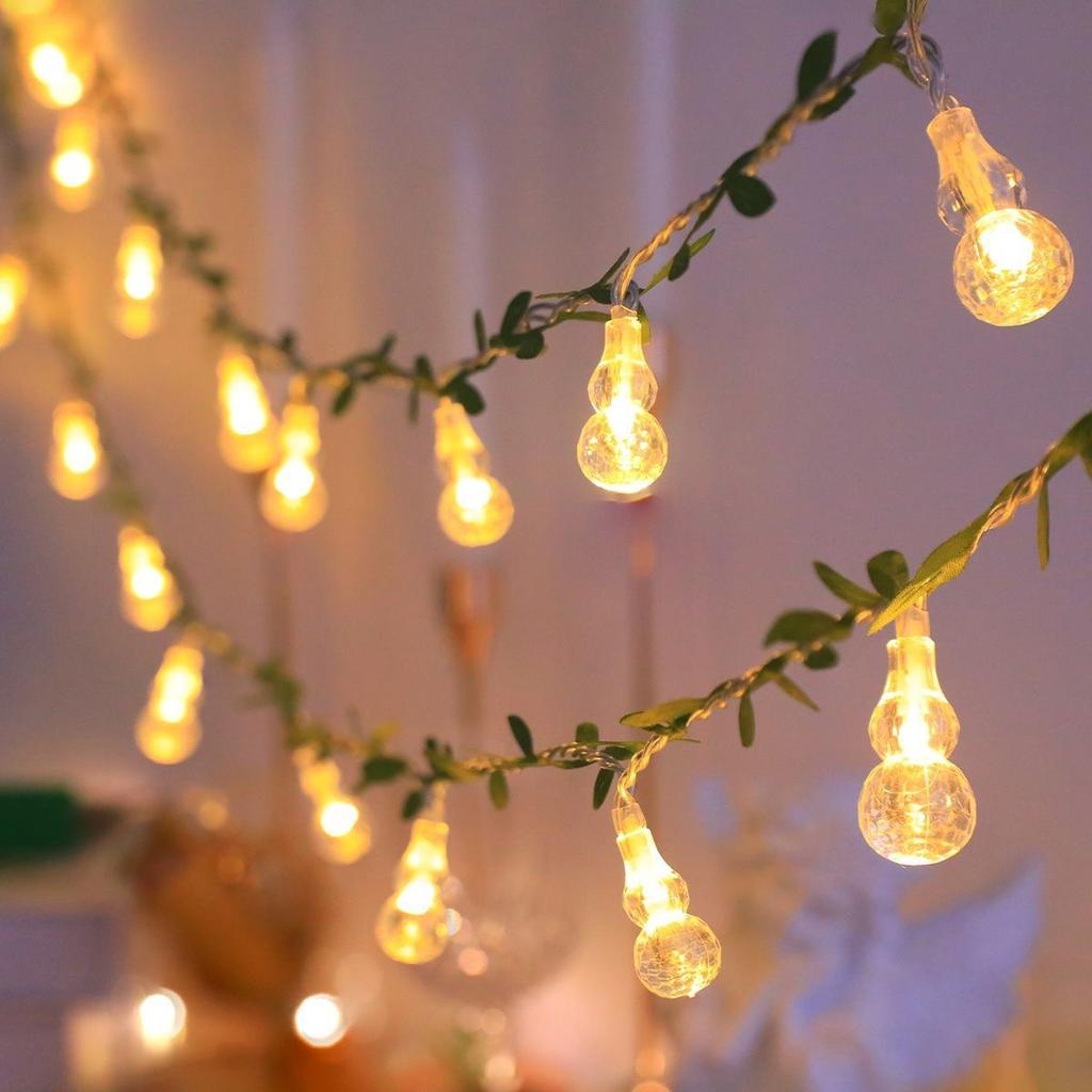 LED Ivy Mini Ball Fairy Lights with Leaf, Round Ball String Green Vine Garland Lights