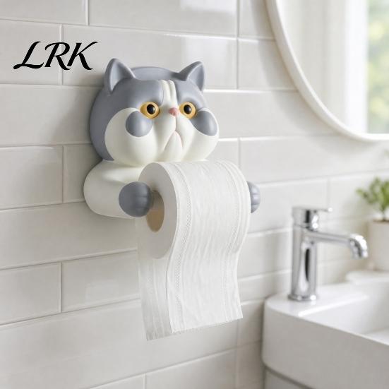 Space Bathroom Organizer Toilet Paper Holder, Cat Shape Wall Mounted No Drilling Towel Holder Rack, with Phone Multi-Purpose Damaging Mount