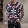 Men Plus Size Round Neck Short Sleeve Blue Yellow Tropical Leaf Printed T Shirt