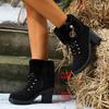 Plus Size Rhinestone Martin Boots 2024: High Heel, Warm Cotton, Side Zipper Women's Fashion Boots for Autumn/Winter