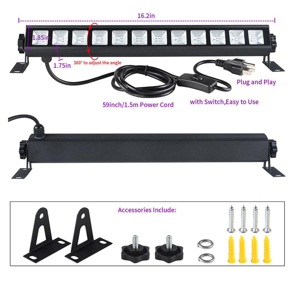 36W 12LEDs UV LED Black Light Wall Washer UV Light Bar Wash Light Stage Lights for Wedding Birthday Party Stage Lighting