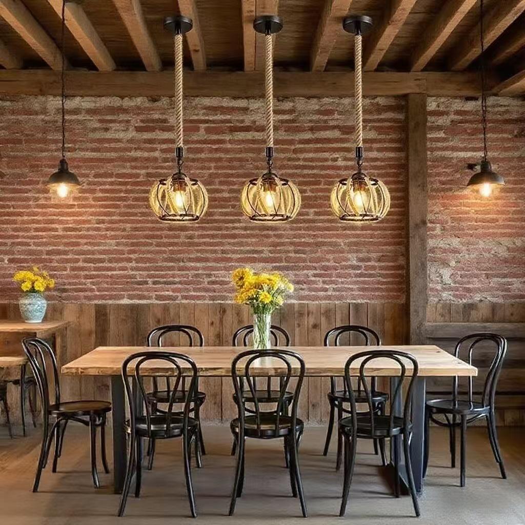 Retro Woven Hemp Rope Pendant Light for Home & Restaurant