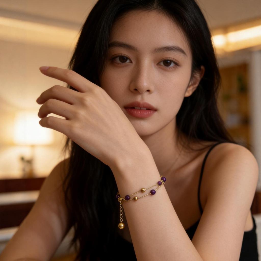 Elegant Women's Thin Chain Amethyst & Semi-Precious Stone Beaded Bracelet – Niche Design, Light Luxury Gift