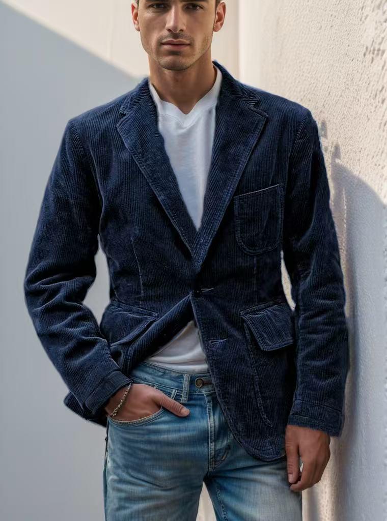 

Men s Autumn/Winter Solid Color Corduroy Suit Jacket Vest - Casual Fashion XL