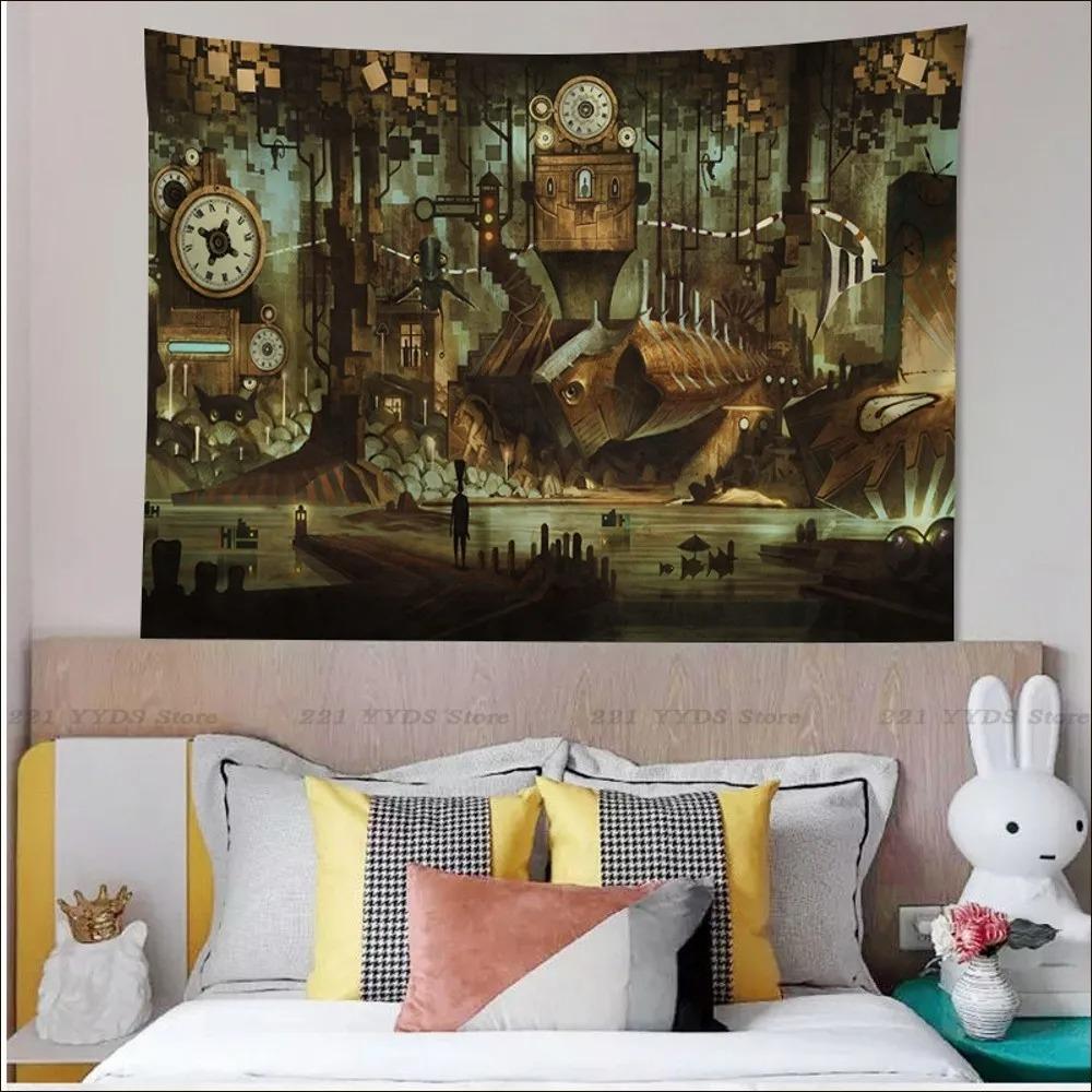 Office Living Room Tapestry Retro Steam Train Punk Style Hanging Cloth Home Wall Decoration Tapestry