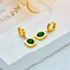 Gold Plated Green Stone Drop Earrings with Square Pendant