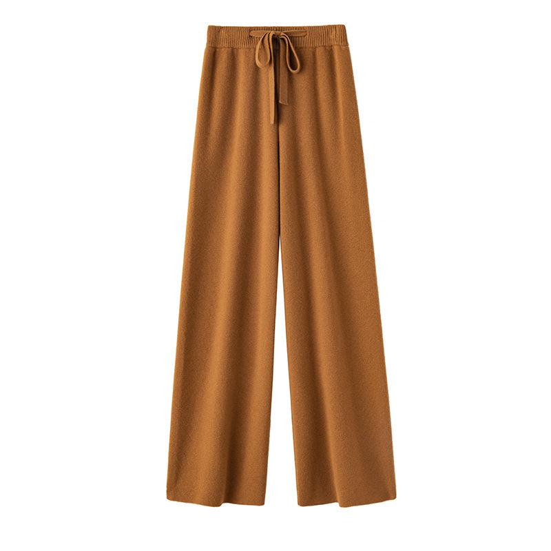 Women's 100% Australian Wool Wide-Leg Pants - Extra Long Cashmere Knit for Autumn/Winter