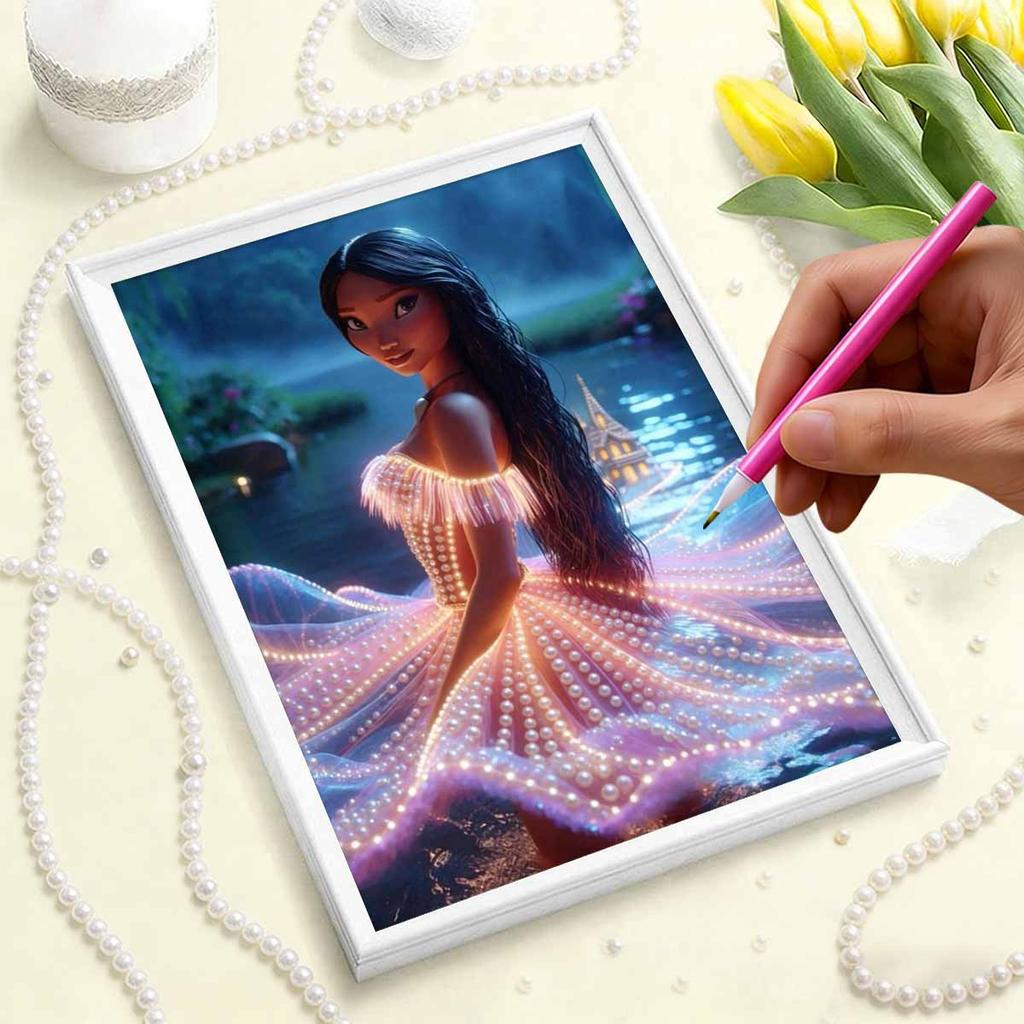 Disney Pearl Painting Pocahontas Waterside Streamer Creative Art 5D Pearl Embroidery Cross Stitch Kit Handmade DIY Home and Room Decor Gift