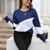 Suéter de Punto Holgado de Cuello Redondo con Combinación de Colores para Otoño e Invierno para Mujer