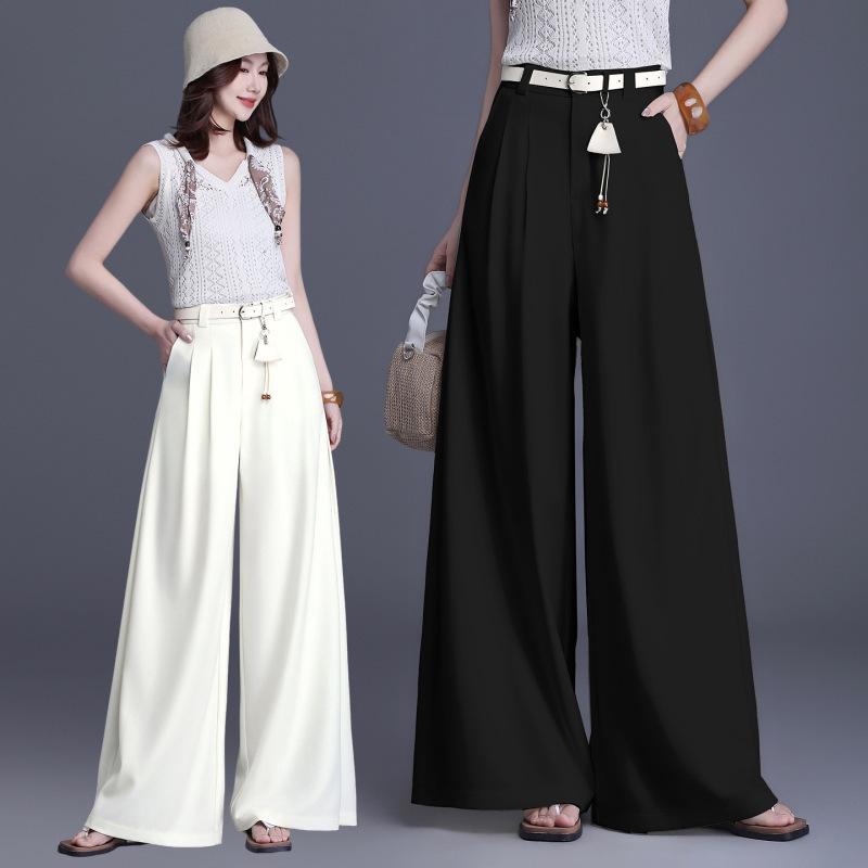 Brand Women's High-Waisted Wide-Leg Trousers - 2026 Spring/Summer Collection: No-Iron, Fashionable, Loose-Fit Casual Pants