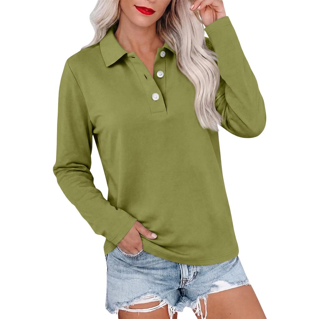 Women's Casual Long Sleeve Button Down Color Lapel Blouse