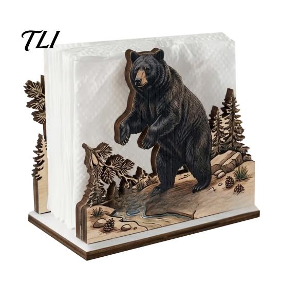Sturdy Napkin Holder for Home Decor Rustic Wooden Holder, Octopus/Bird/Goose/Turtle/Black Bear/Elephant Pattern, Compact Tissue Stylish Organizer