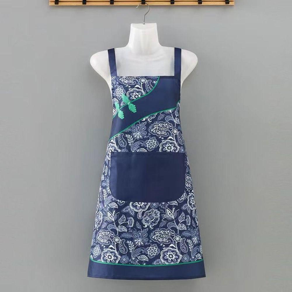 Cheongsam Style Women Flowers Apron Oil-proof Chef Aprons Sleeveless Overalls  Kitchen Use